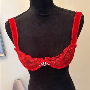 Ultra RARE Vintage Y2K Victoria's Secret Red Lace Bra with Swarovski Gem Detail